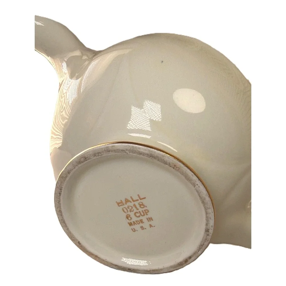 Hall Eggshell #0218 6 Cup Teapot Vintage Swirl Gold Trim Made in USA